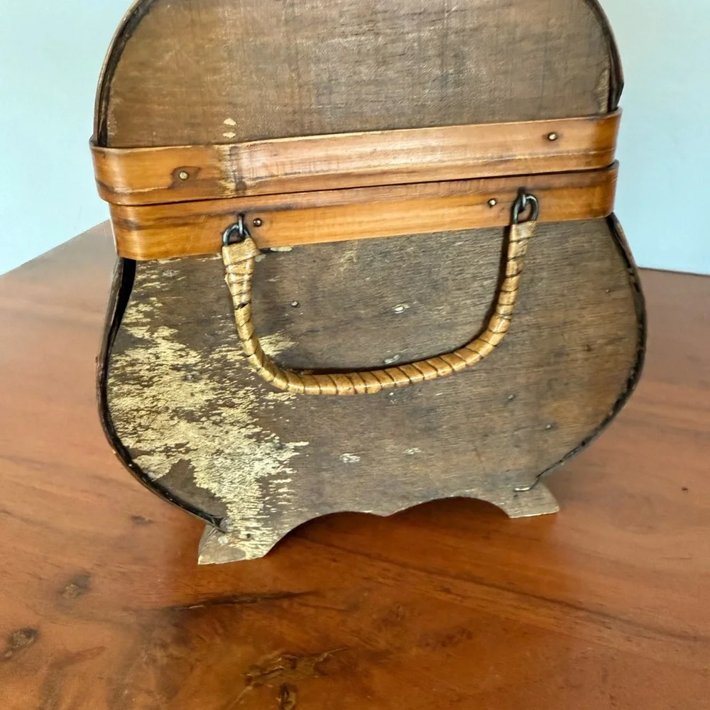 Vintage Woven Wooden Chest with Metal Accents trinket‎ box rustic 8x7x7”